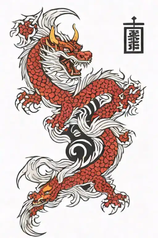 Japanese style dragon and wolf, back tattoo tattoo design idea