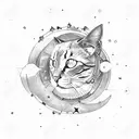 A celestial cat floating among the stars in space tattoo design idea