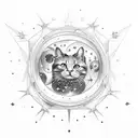 A celestial cat floating among the stars in space tattoo design idea