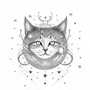 A celestial cat floating among the stars in space tattoo design idea