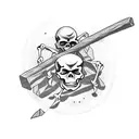 a skeleton with a pickaxe crawls toward a large rock. tattoo design idea