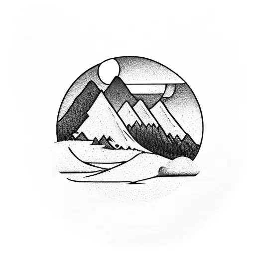 Mountain landscape with a hidden family symbol tattoo design idea