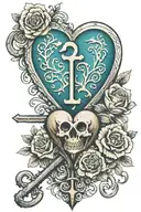 Heart shaped vintage skeleton key with aquarius and libra tattoo design idea