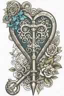 Heart shaped vintage skeleton key with aquarius and libra tattoo design idea