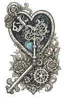 Heart shaped vintage skeleton key with aquarius and libra tattoo design idea