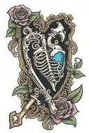 Heart shaped vintage skeleton key with aquarius and libra tattoo design idea