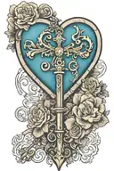 Heart shaped vintage skeleton key with aquarius and libra tattoo design idea