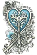 Heart shaped vintage skeleton key with aquarius and libra tattoo design idea