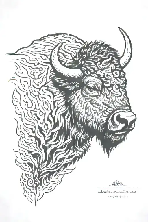 Bison head and body with its fur, black grey tattoo. Make it to do with my dads birthday August 26, and my moms July 1. tattoo design idea