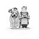 Retirement-themed comedy scene with technology elements tattoo design idea