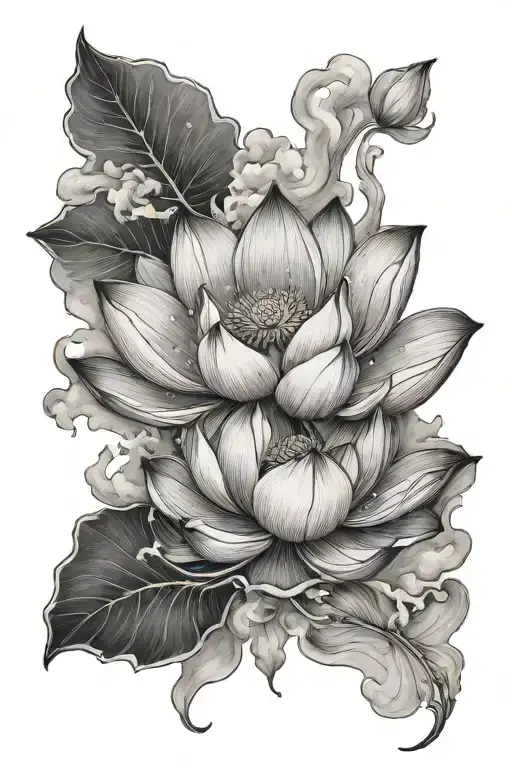 lotus flower cloud storm tattoo design idea