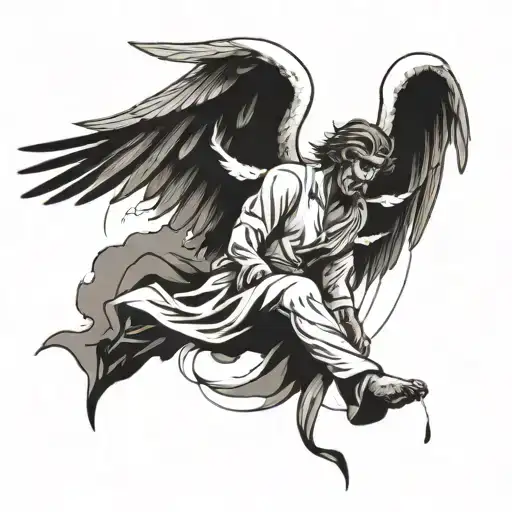 falling angel man tattoo design idea