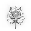maple leaf, thistle, three leaf clover and a rose interwined tattoo design idea