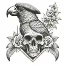 sand hourglass parrot with pirate hat skull with sunglasses exotic flowers memento Moro style tattoo design idea