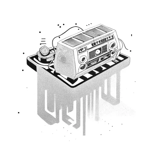 A solar-powered boombox blasting music with energy waves tattoo design idea