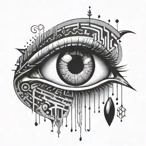 Design a tattoo of an eye integrated with binary code symbols and symbols from Egyptian mythology tattoo design idea