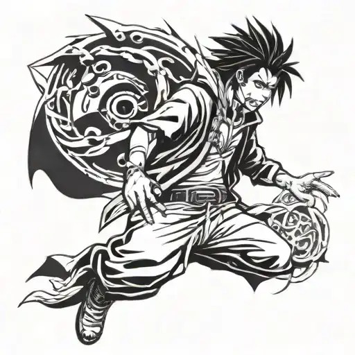 Combine elements of Naruto, Sasuke, and Obito in a reaper death seal design tattoo design idea
