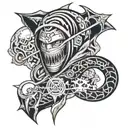 Combine elements of Naruto, Sasuke, and Obito in a reaper death seal design tattoo design idea