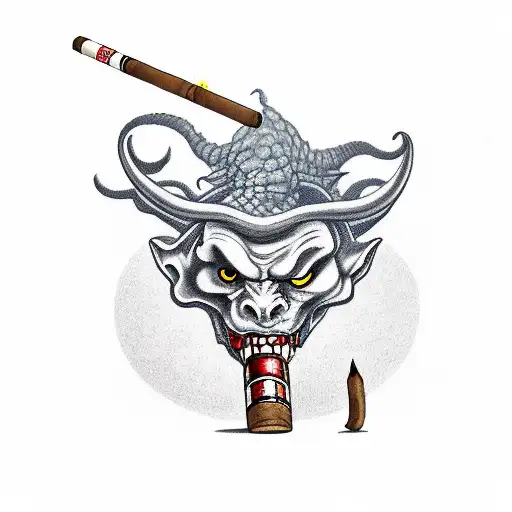 demon smoking a cigar with 666 number tattoo design idea