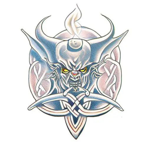 celtic demon smoking a cigarette tattoo design idea
