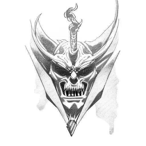 cyberpunk demon smoking a cigarette tattoo design idea