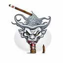demon smoking a cigar with 666 number tattoo design idea