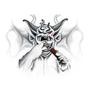 demon smoking a cigar with 666 number tattoo design idea