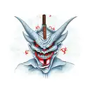 demon smoking a cigar with 666 number tattoo design idea