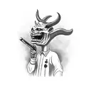demon smoking a cigar with 666 number tattoo design idea