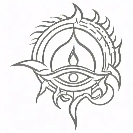A unique minimalist tattoo of Lord Shiva's third eye surrounded by flames, representing his destructive power tattoo design idea