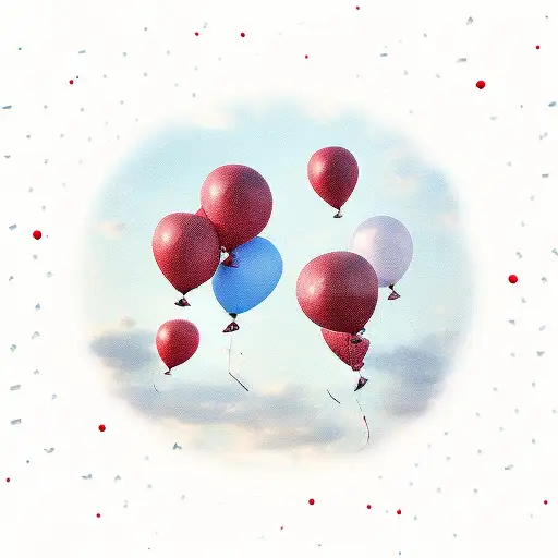 Floating red balloons in a cloudy sky tattoo design idea