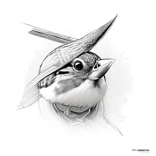sparrow bird sitting wearing a beanie tattoo design idea