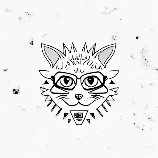 A cat wearing a leather jacket and spiked collar with punk band patches tattoo design idea