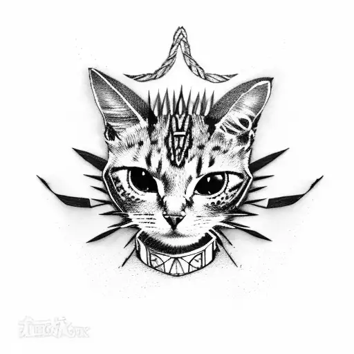 A punk cat wearing a leather jacket and spiked collar tattoo design idea