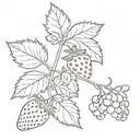 a strawberry, blueberry, and raspberry vine, with added blossoms and more berries tattoo design idea