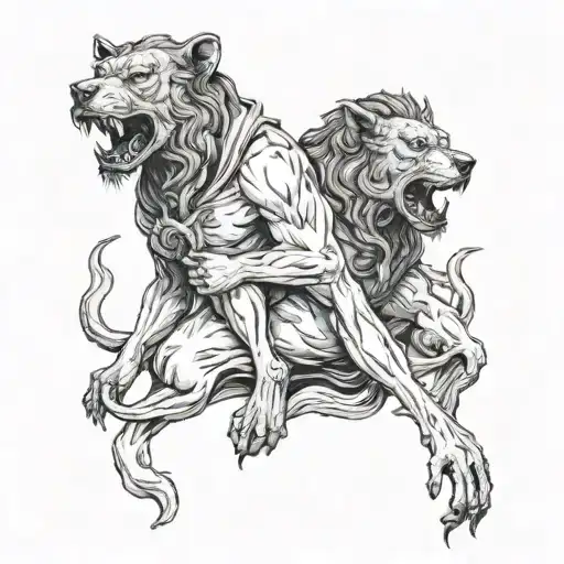 hades holding cerberus tattoo design idea