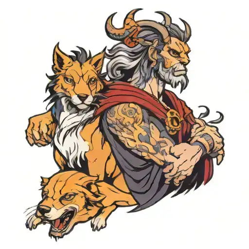 hades holding cerberus tattoo design idea