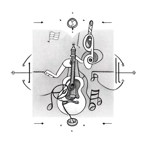 A software developer coding while surrounded by musical notes tattoo design idea