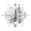 A software developer coding while surrounded by musical notes tattoo design idea