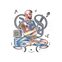A software developer coding while surrounded by musical notes tattoo design idea