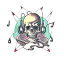 A software developer coding while surrounded by musical notes tattoo design idea