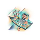 A software developer coding while surrounded by musical notes tattoo design idea