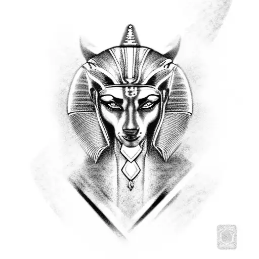 A black-grey tattoo of Pharaoh with the presence of God Set in the background tattoo design idea
