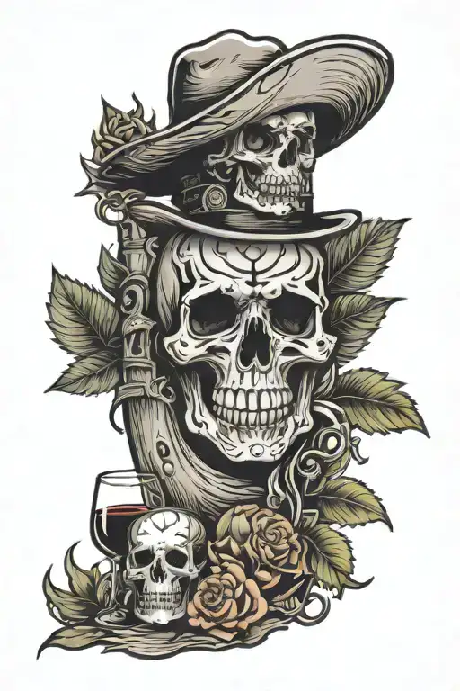 Grateful Dead, wine, agave, vols, ny yankees logo in the middle tattoo design idea