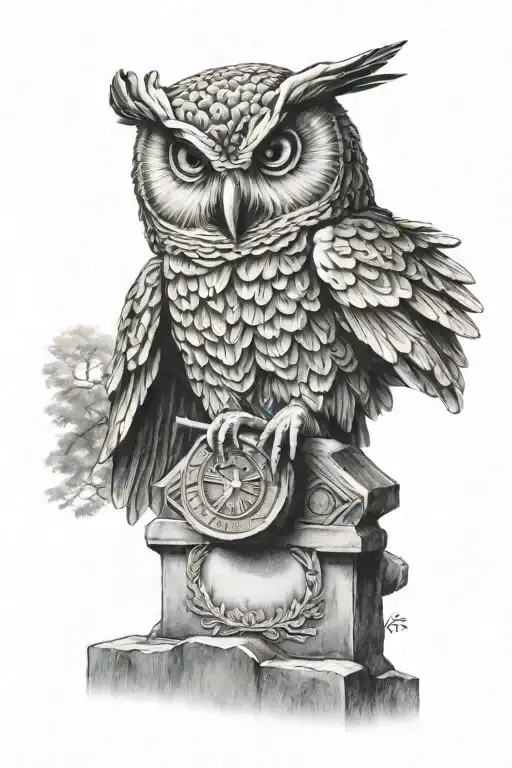 owl on tombstone in cemetary angels vs demons tattoo design idea