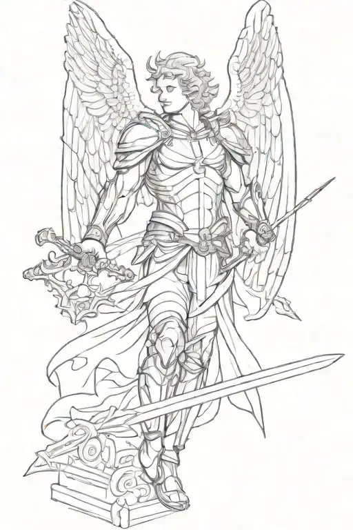 Archangel Michael holding sword tattoo design idea