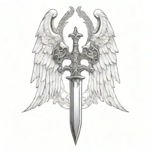 st michael sword one angel wing tattoo design idea