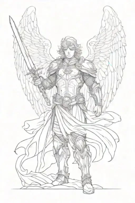 Archangel Michael with sword tattoo design idea