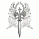 st michael sword one angel wing tattoo design idea