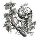 a tree wrapped in a rib cage with the spinal chord going into the dirt for the roots of the tree  tattoo design idea